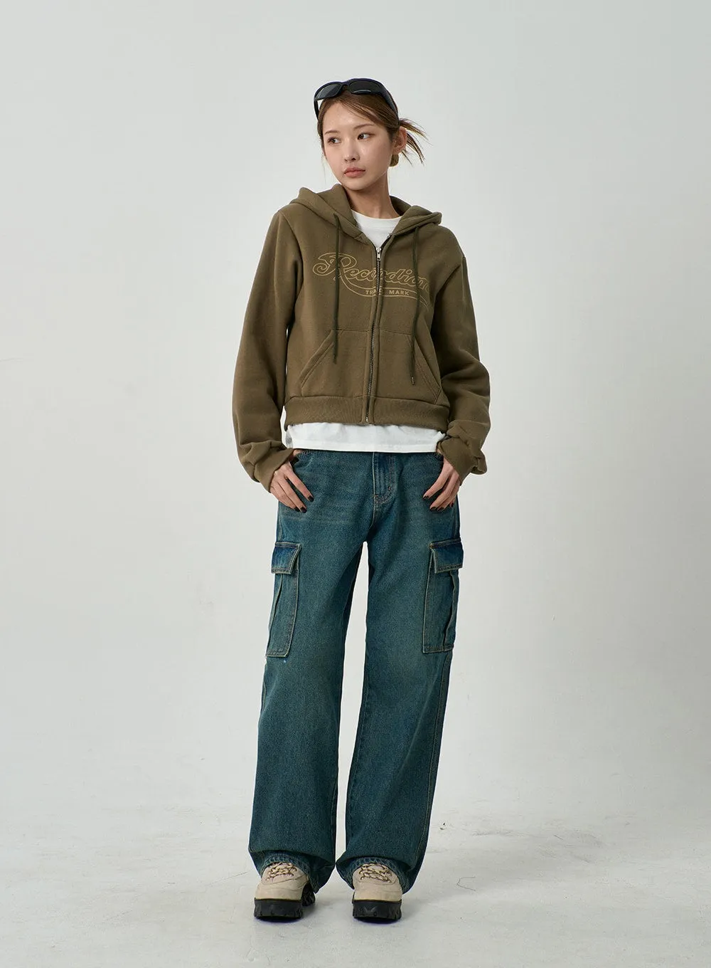 Graphic Hoodie Zipper Cropped Sweatshirt CD13