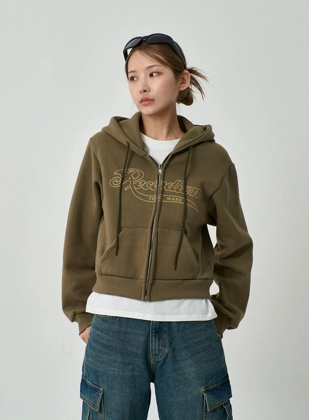 Graphic Hoodie Zipper Cropped Sweatshirt CD13