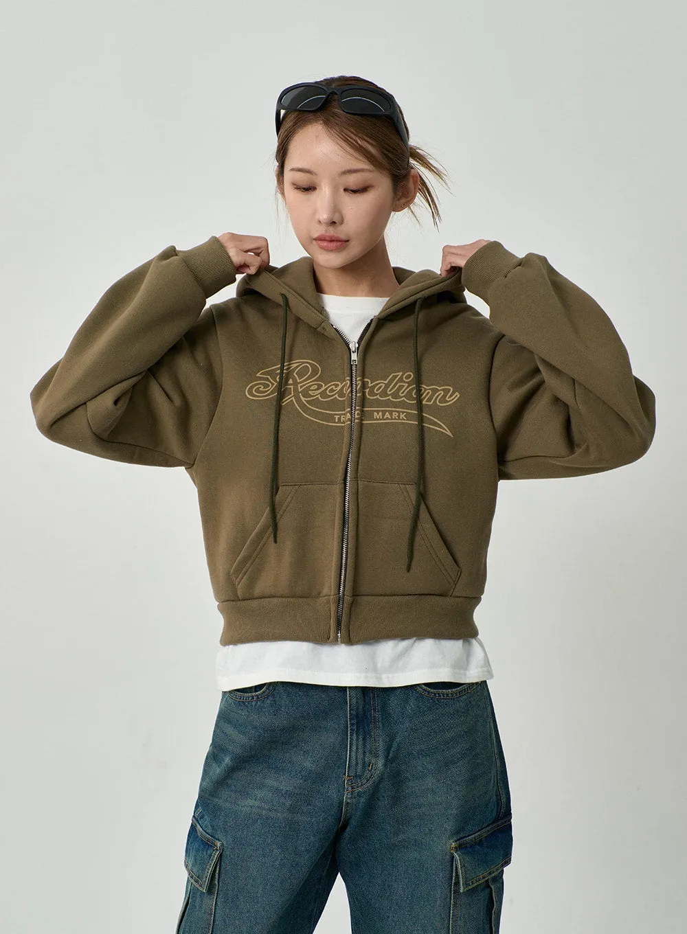 Graphic Hoodie Zipper Cropped Sweatshirt CD13