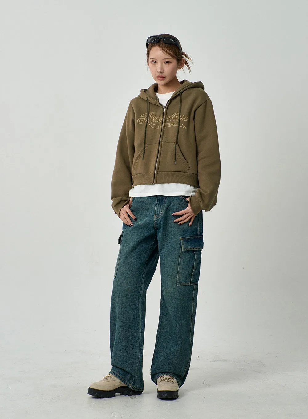 Graphic Hoodie Zipper Cropped Sweatshirt CD13