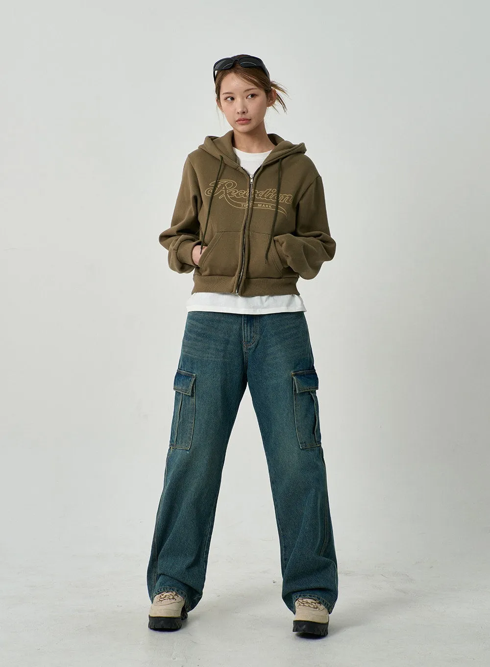 Graphic Hoodie Zipper Cropped Sweatshirt CD13