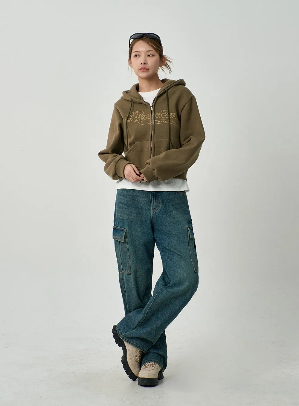 Graphic Hoodie Zipper Cropped Sweatshirt CD13