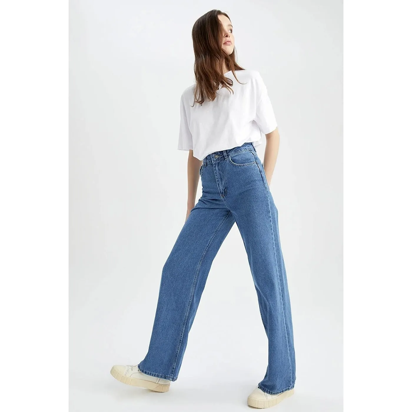 High Rise Blue Wide Leg Jeans