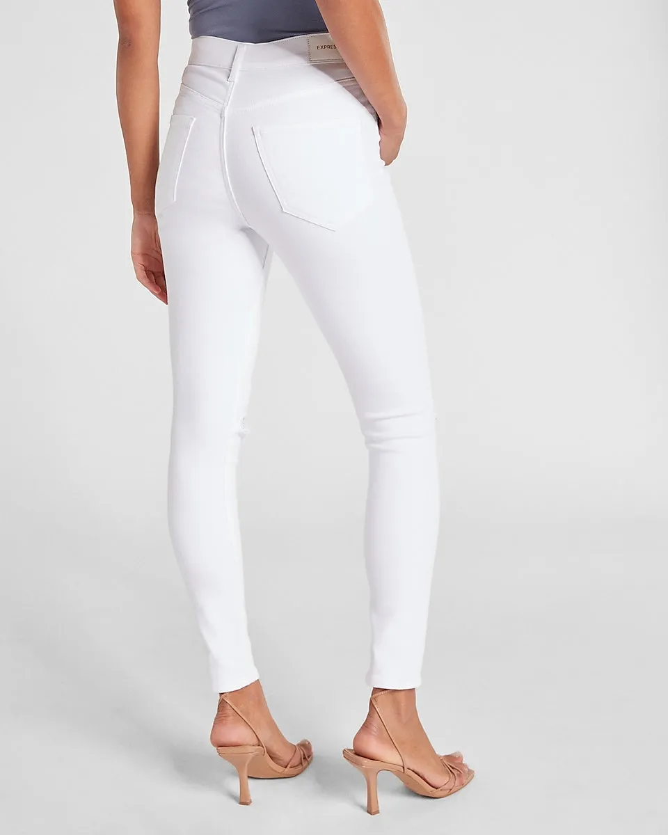High Waisted White Ripped Skinny Jeans in White