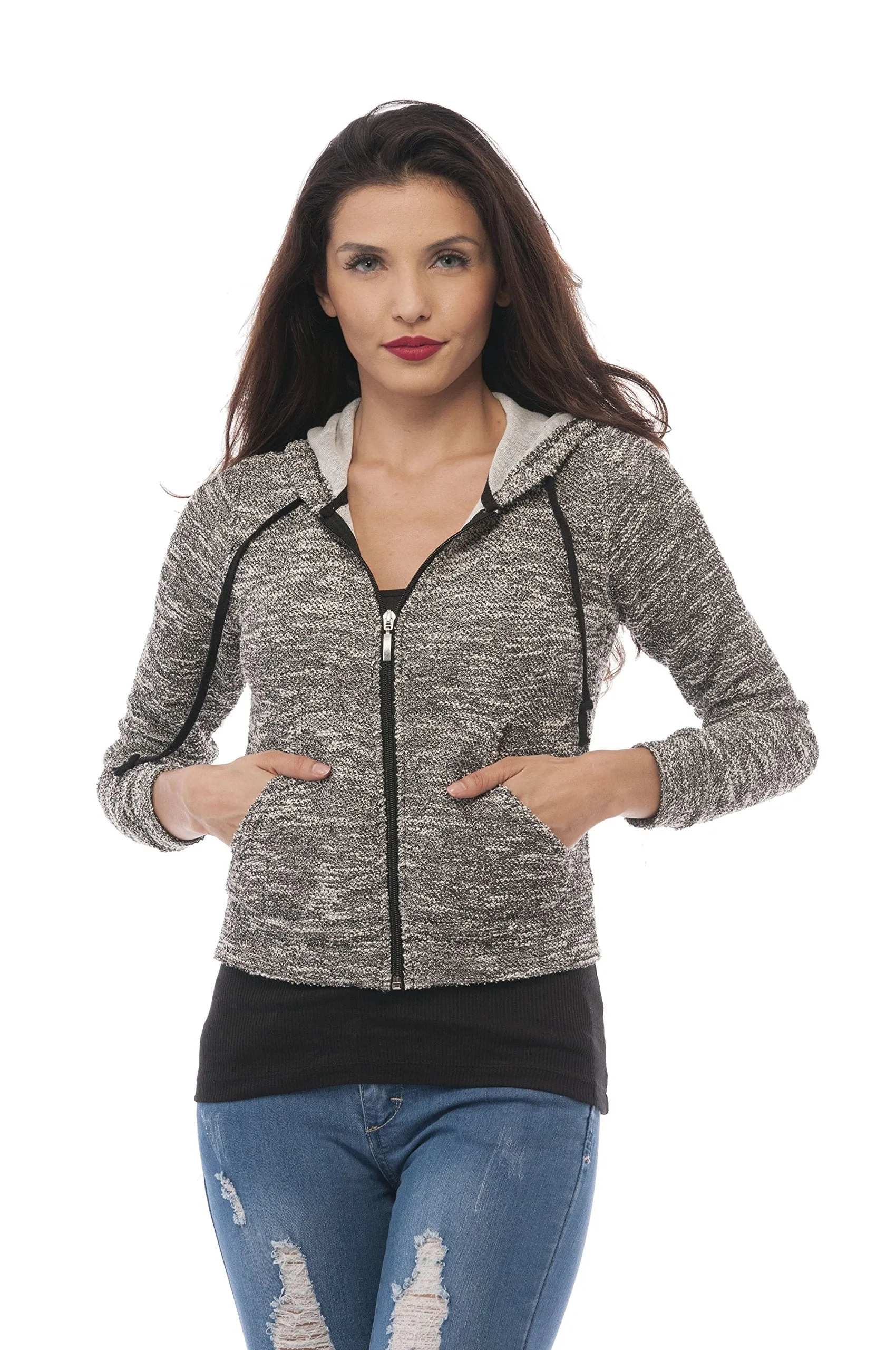 Hollywood Star Fashion Long Sleeve Hoodie Front Ziper Knit Sweater