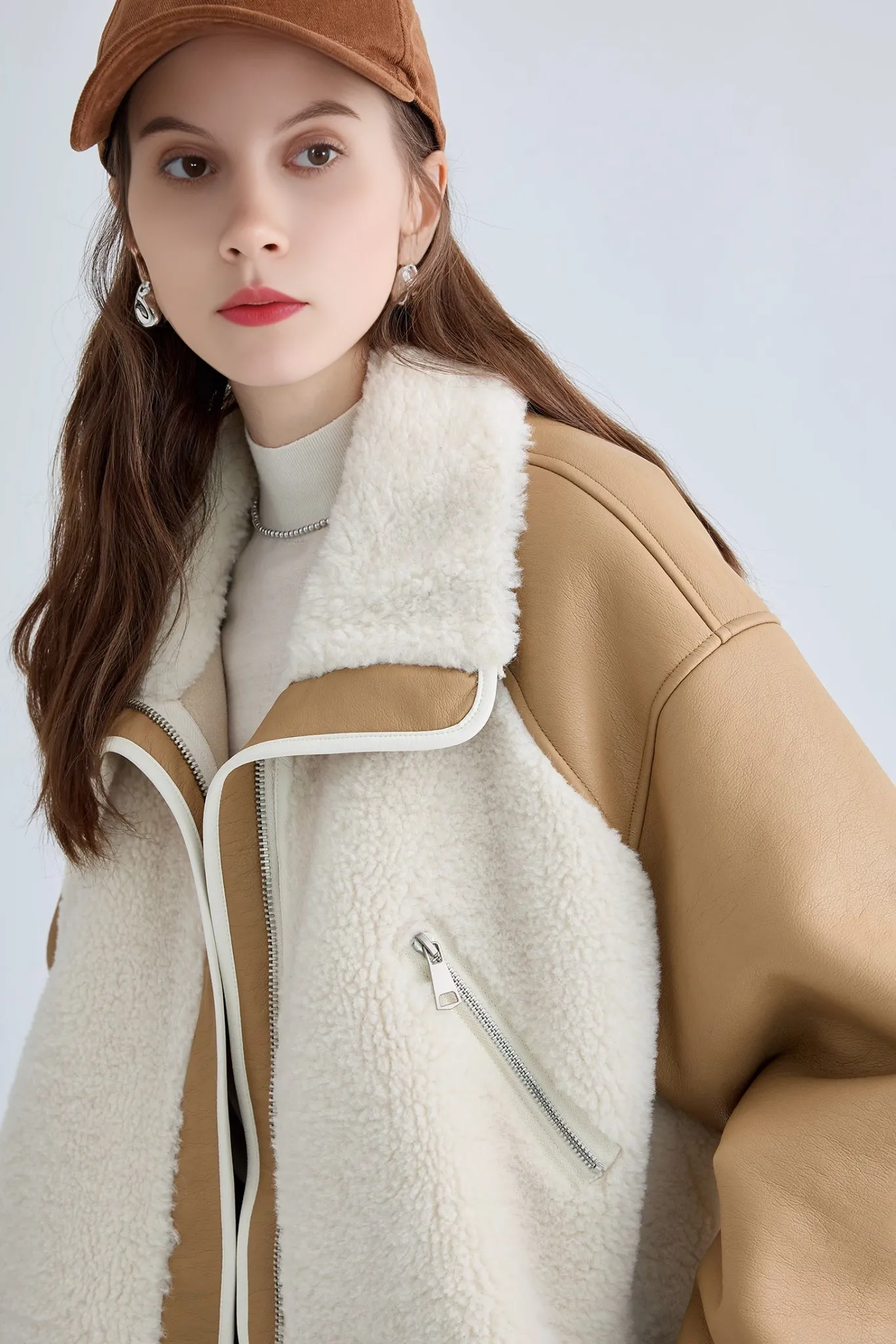 Integrated Shearling Faux Fur Jacket