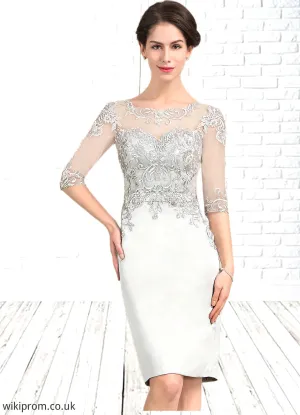 Kaley Sheath/Column Scoop Neck Knee-Length Satin Lace Mother of the Bride Dress SWK126P0014762