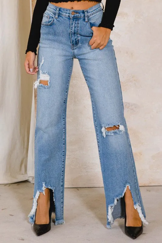 Kayla Wide Distress Ankle Jean