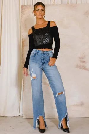Kayla Wide Distress Ankle Jean