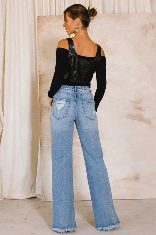 Kayla Wide Distress Ankle Jean