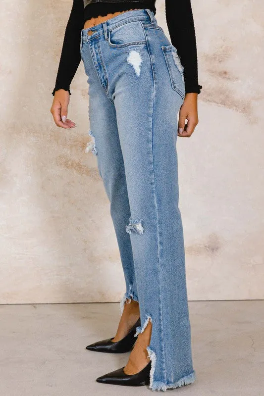 Kayla Wide Distress Ankle Jean