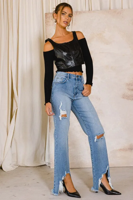 Kayla Wide Distress Ankle Jean