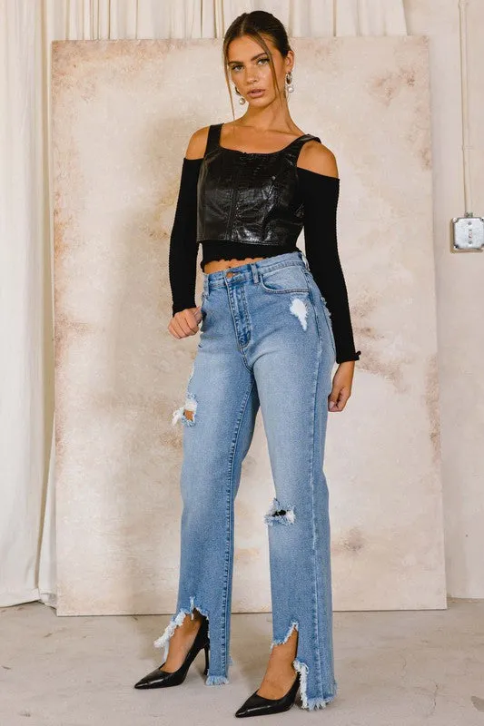 Kayla Wide Distress Ankle Jean