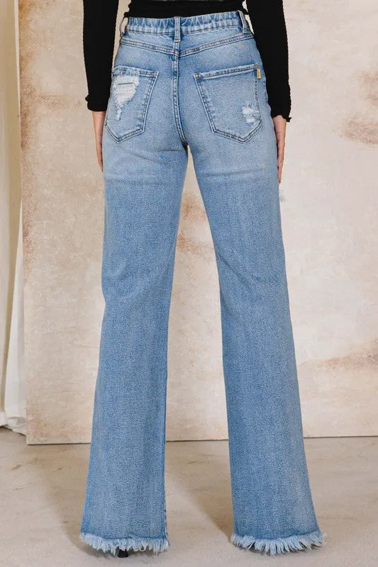 Kayla Wide Distress Ankle Jean