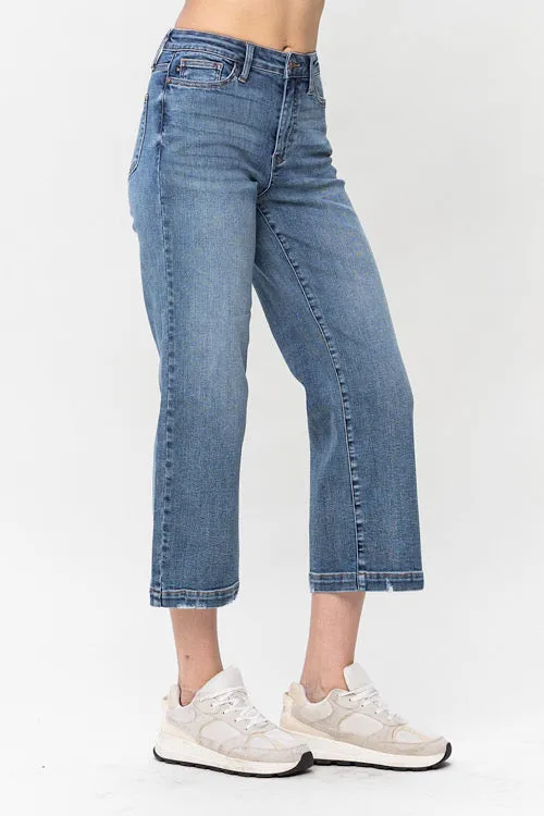Kinley - Judy Blue Vintage Wash Cropped Wide Leg Jeans