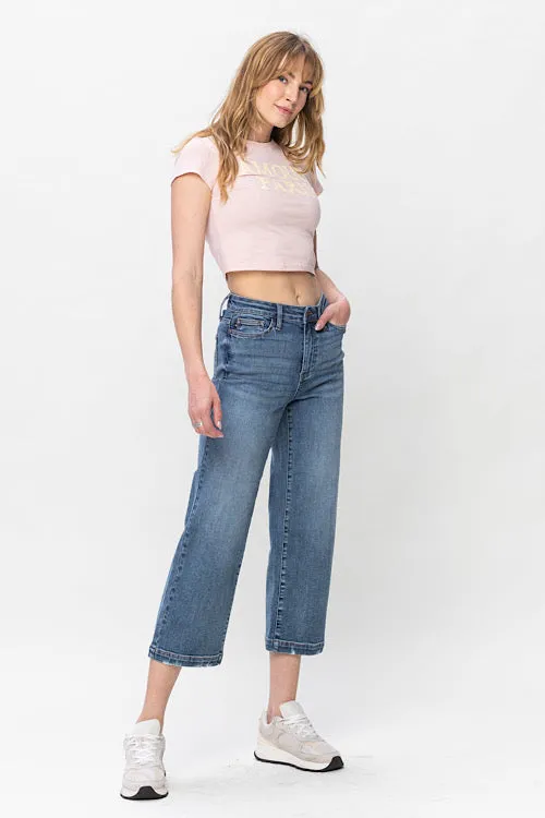 Kinley - Judy Blue Vintage Wash Cropped Wide Leg Jeans
