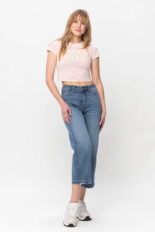 Kinley - Judy Blue Vintage Wash Cropped Wide Leg Jeans