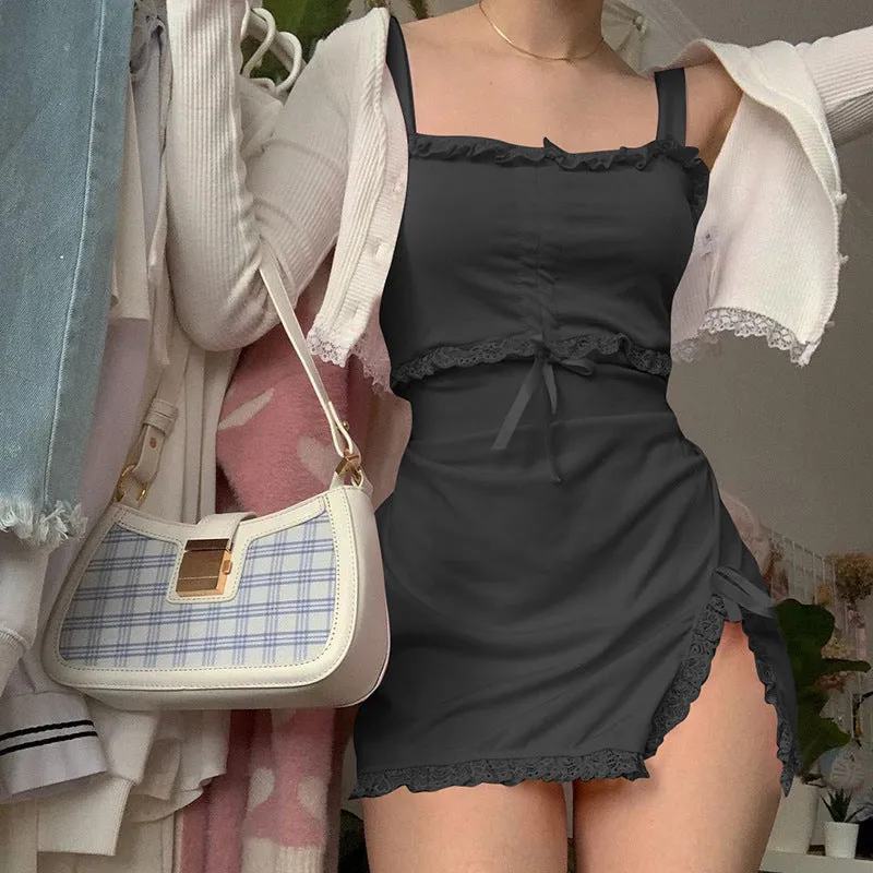 Lace Drawstring Slip Dress For Women
