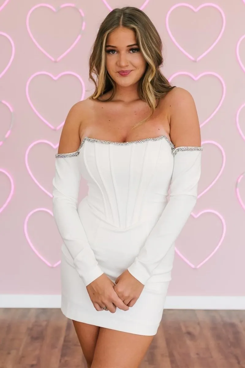 Louella | Aqua Beaded Off-the-Shoulder Bodycon Short Homecoming Dress