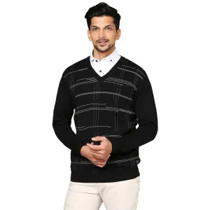 Men Black Wrapper Wool Blend Full Sleeve V Neck Collar Sweaters