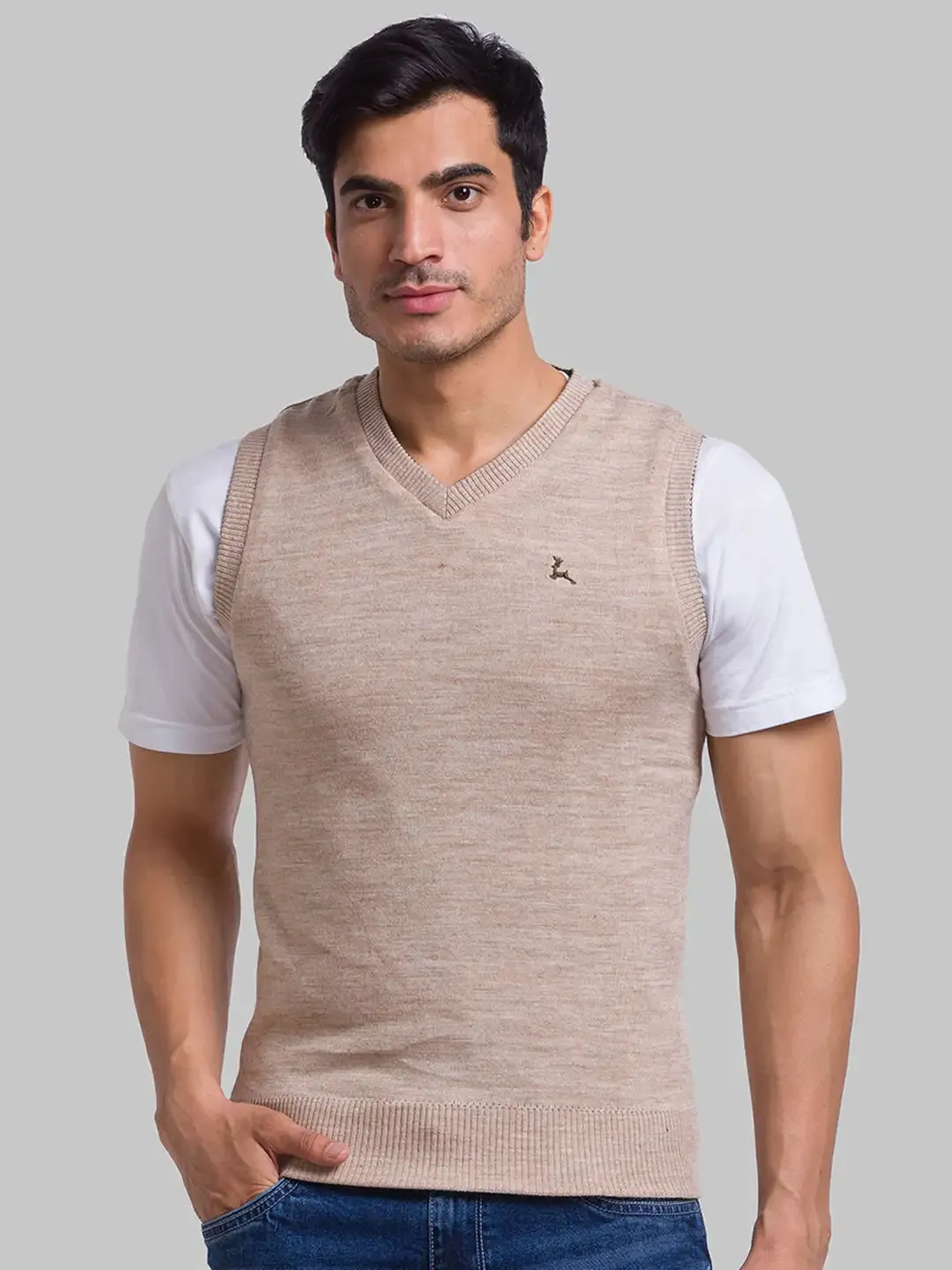 Men Green Solid Acrylic Sleeveless Sweaters