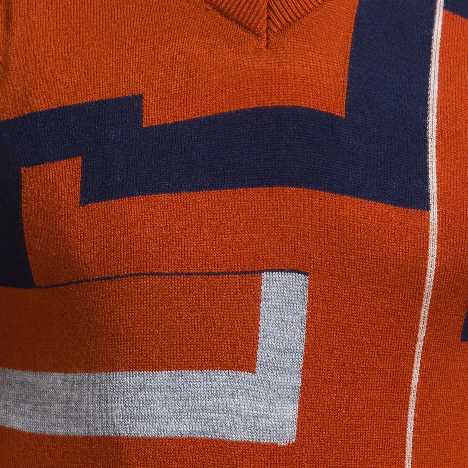 Men Orange Intarsia Acrylic Sleeveless Sweaters