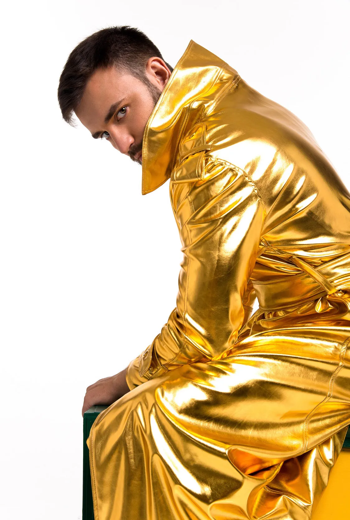 Men’s Gold trenchcoat! Festival Sparkling Trench Coat.