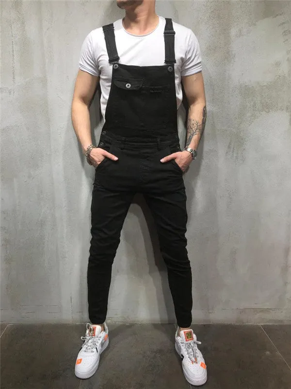 Men's Overalls Skinny Denim Vintage Trousers Jumpsuits Jeans