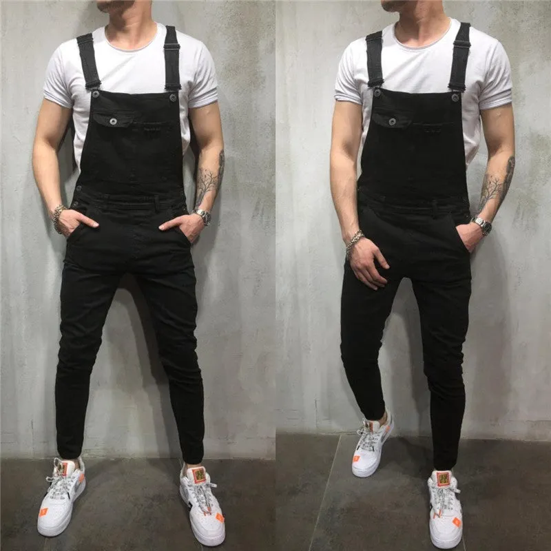 Men's Overalls Skinny Denim Vintage Trousers Jumpsuits Jeans