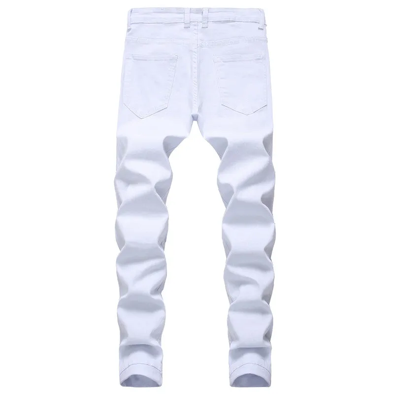 Men's Ripped Jeans Straight Pants Mid Waisted Urban Jeans Denim Trousers