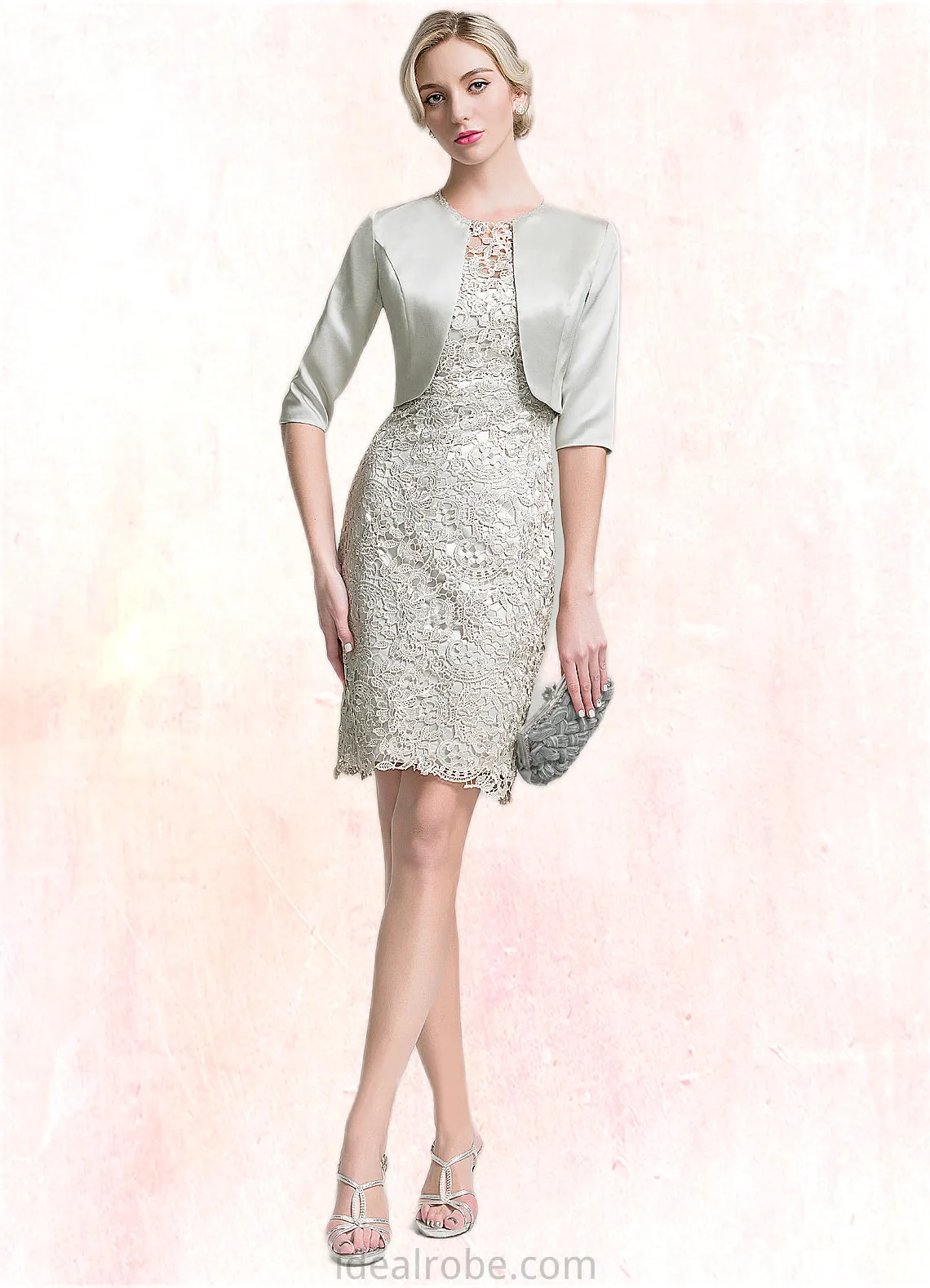 Millie Sheath/Column Scoop Neck Knee-Length Lace Mother of the Bride Dress STK126P0014802
