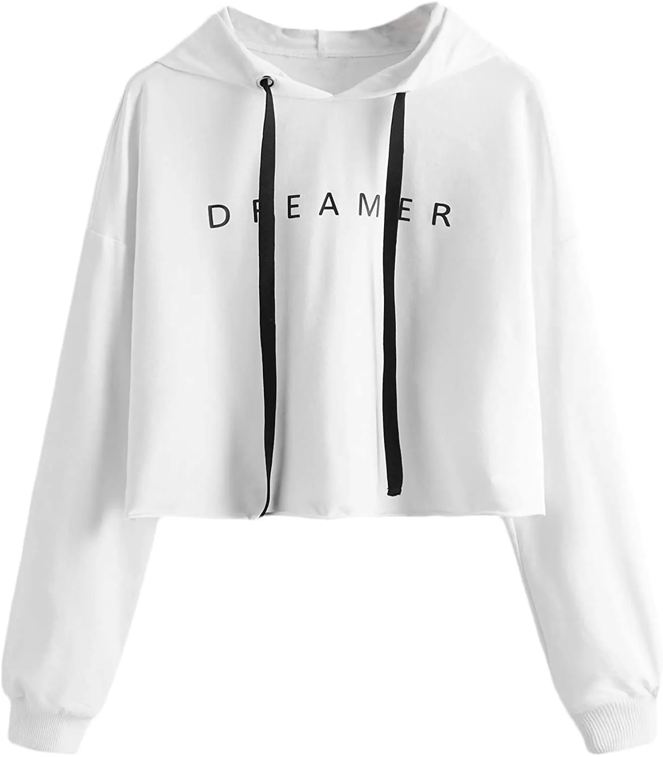 Milumia Women Letter Print Drawstring Hooded Sweatshirt Long Sleeve Crop Hoodie Top