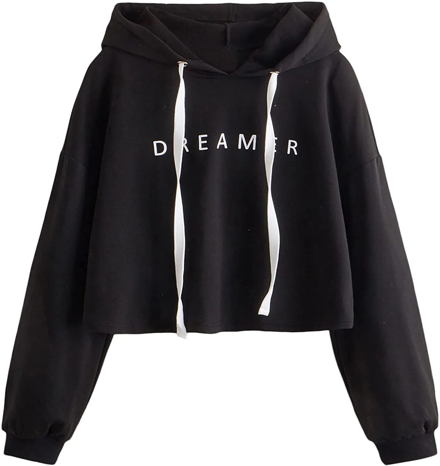 Milumia Women Letter Print Drawstring Hooded Sweatshirt Long Sleeve Crop Hoodie Top