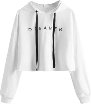 Milumia Women Letter Print Drawstring Hooded Sweatshirt Long Sleeve Crop Hoodie Top