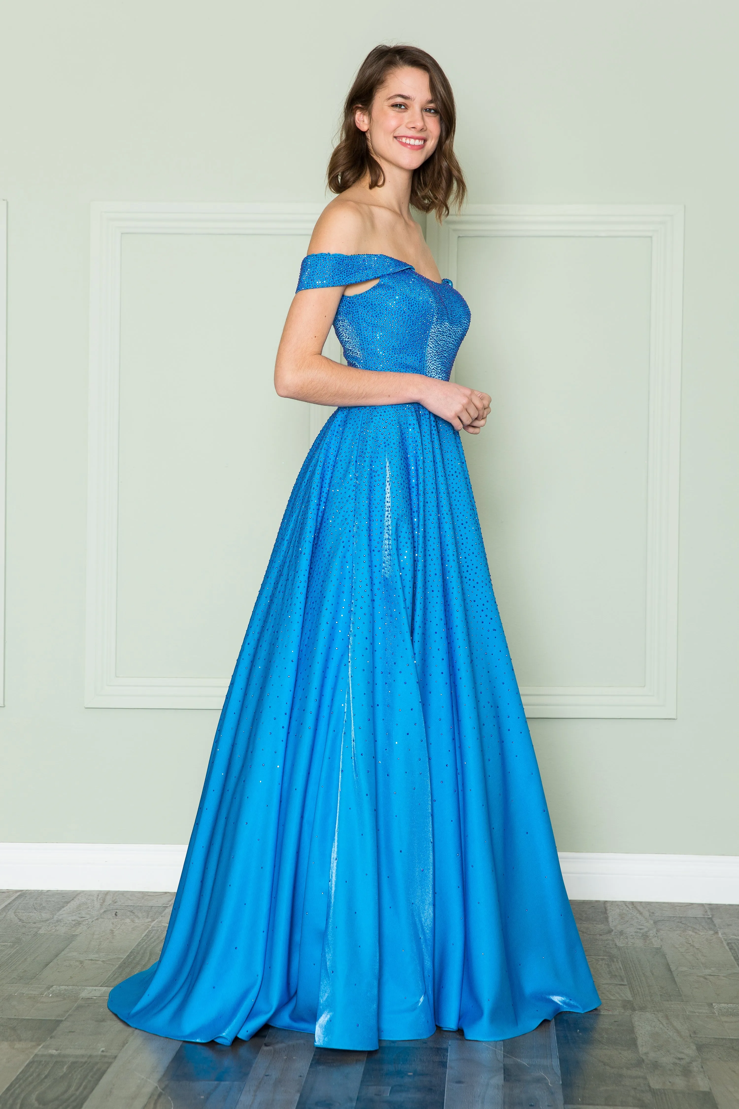 Off Shoulder Rhinestone Gown by Poly USA 8890