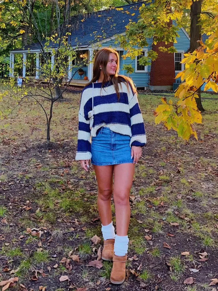 Poppy Navy and Cream Striped Oversized Sweater