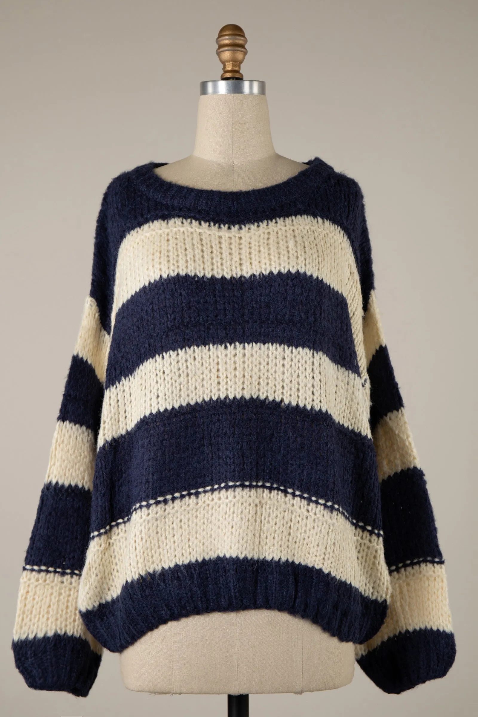 Poppy Navy and Cream Striped Oversized Sweater