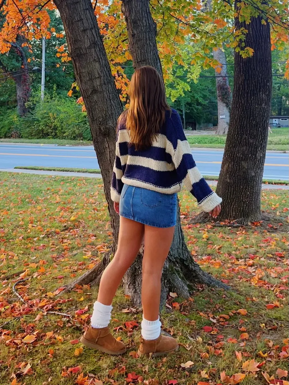 Poppy Navy and Cream Striped Oversized Sweater