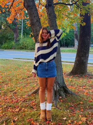 Poppy Navy and Cream Striped Oversized Sweater