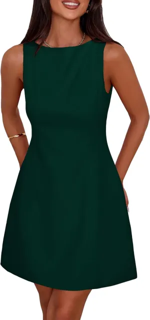 PRETTYGARDEN Womens Formal Short Dresses 2025 Summer Sleeveless Boat Neck A Line Elegant Mini Cocktail Party Dress