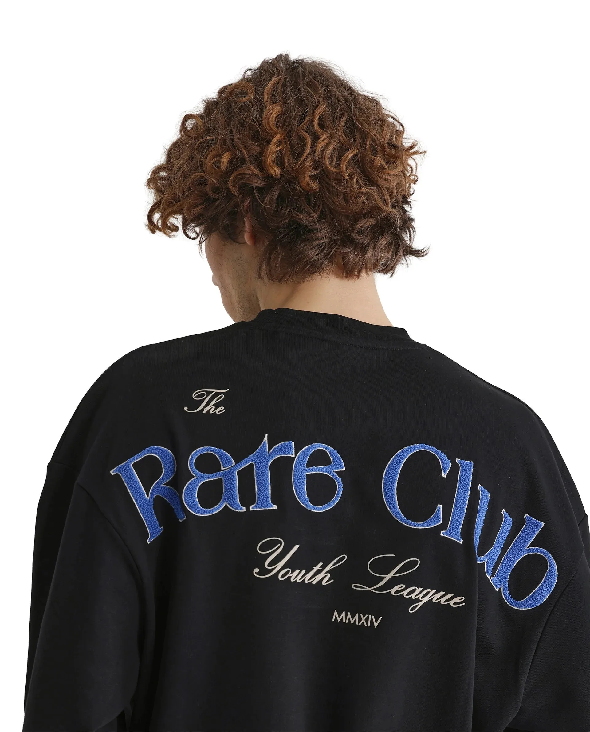 Rare Rabbit Men Gordes Black Cotton Polyester Fabric Full Sleeve Crew Neck Boxy Fit Printed Sweatshirt