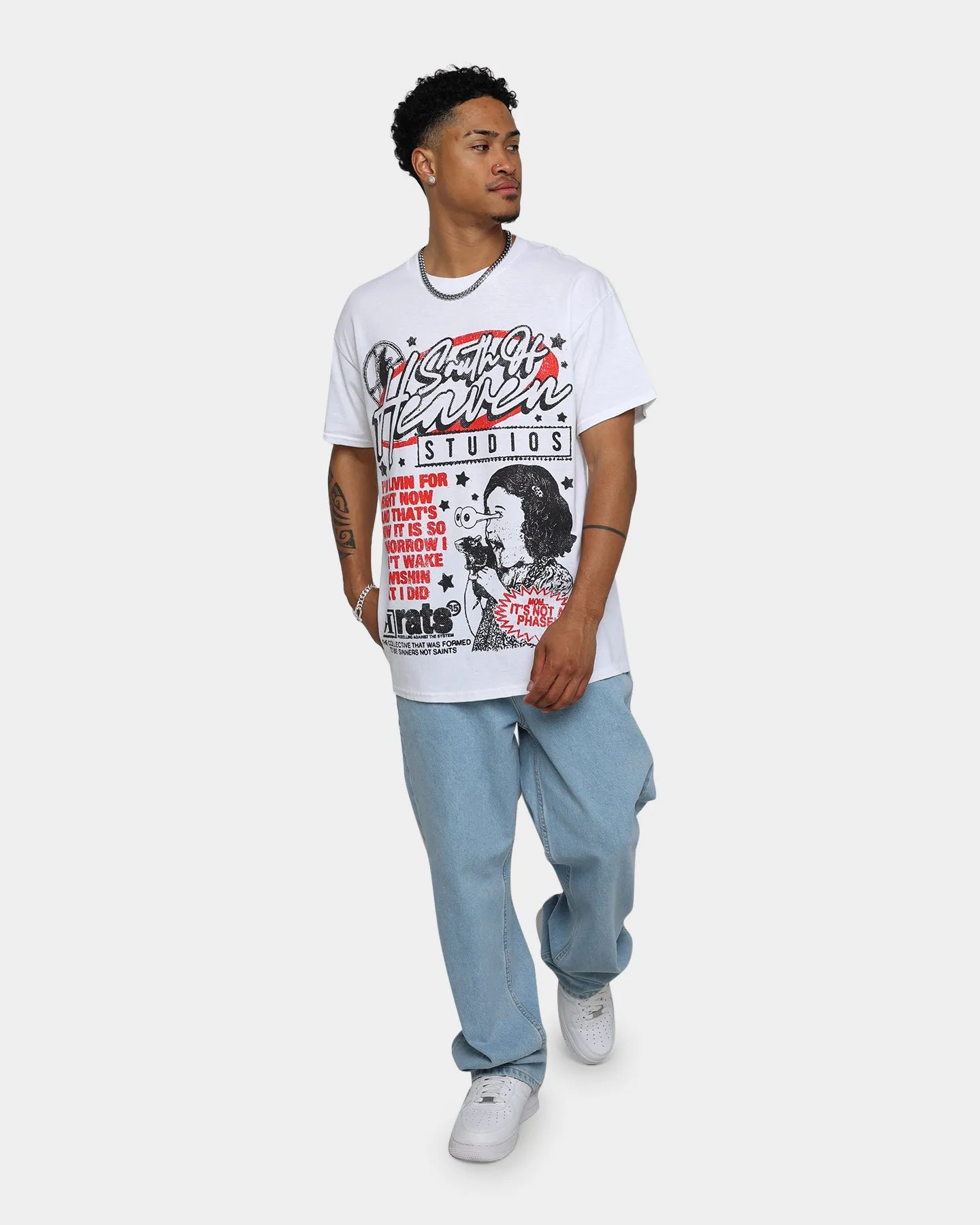 Rats Get Fat South Of Heaven Glitter Print T-Shirt White