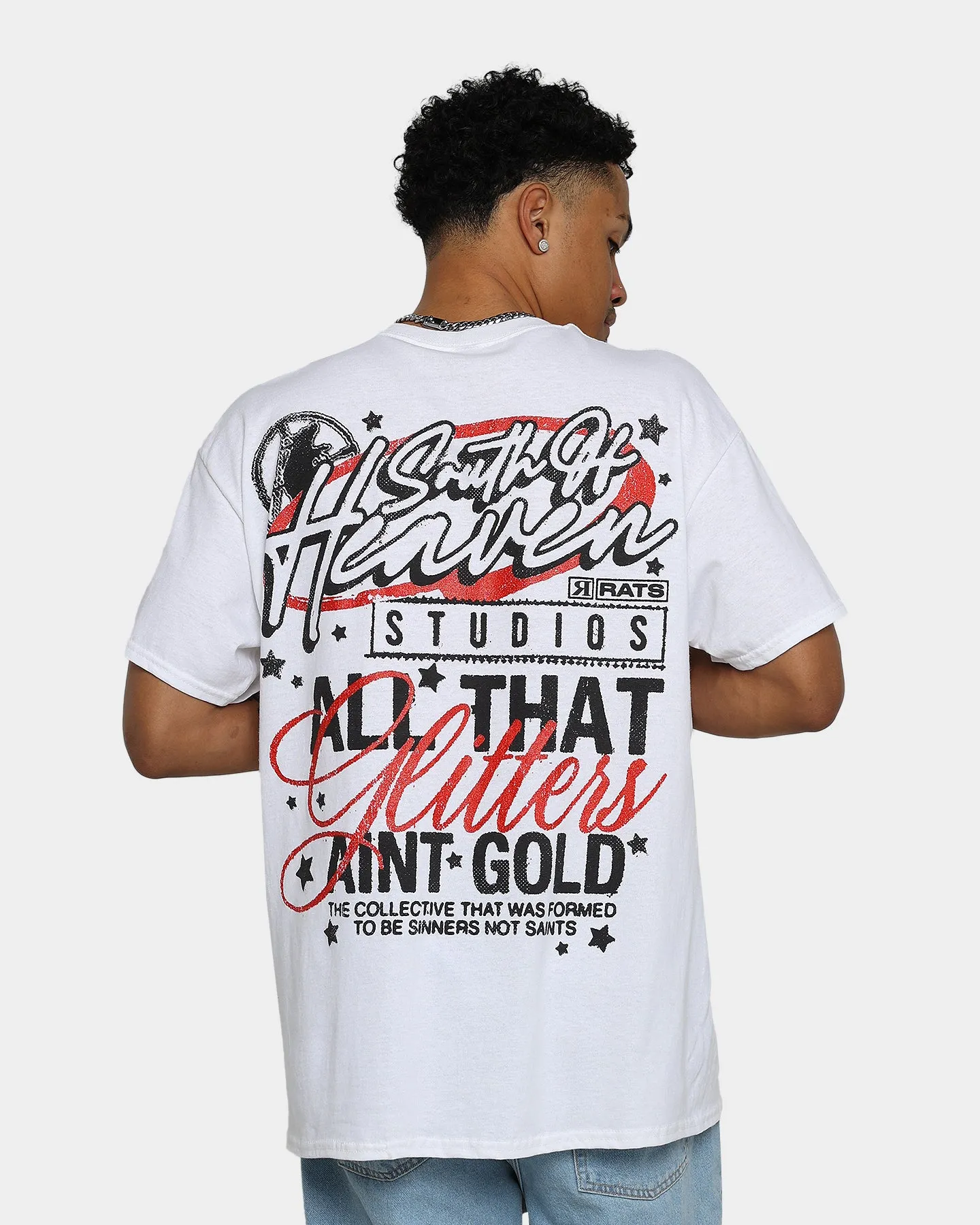 Rats Get Fat South Of Heaven Glitter Print T-Shirt White