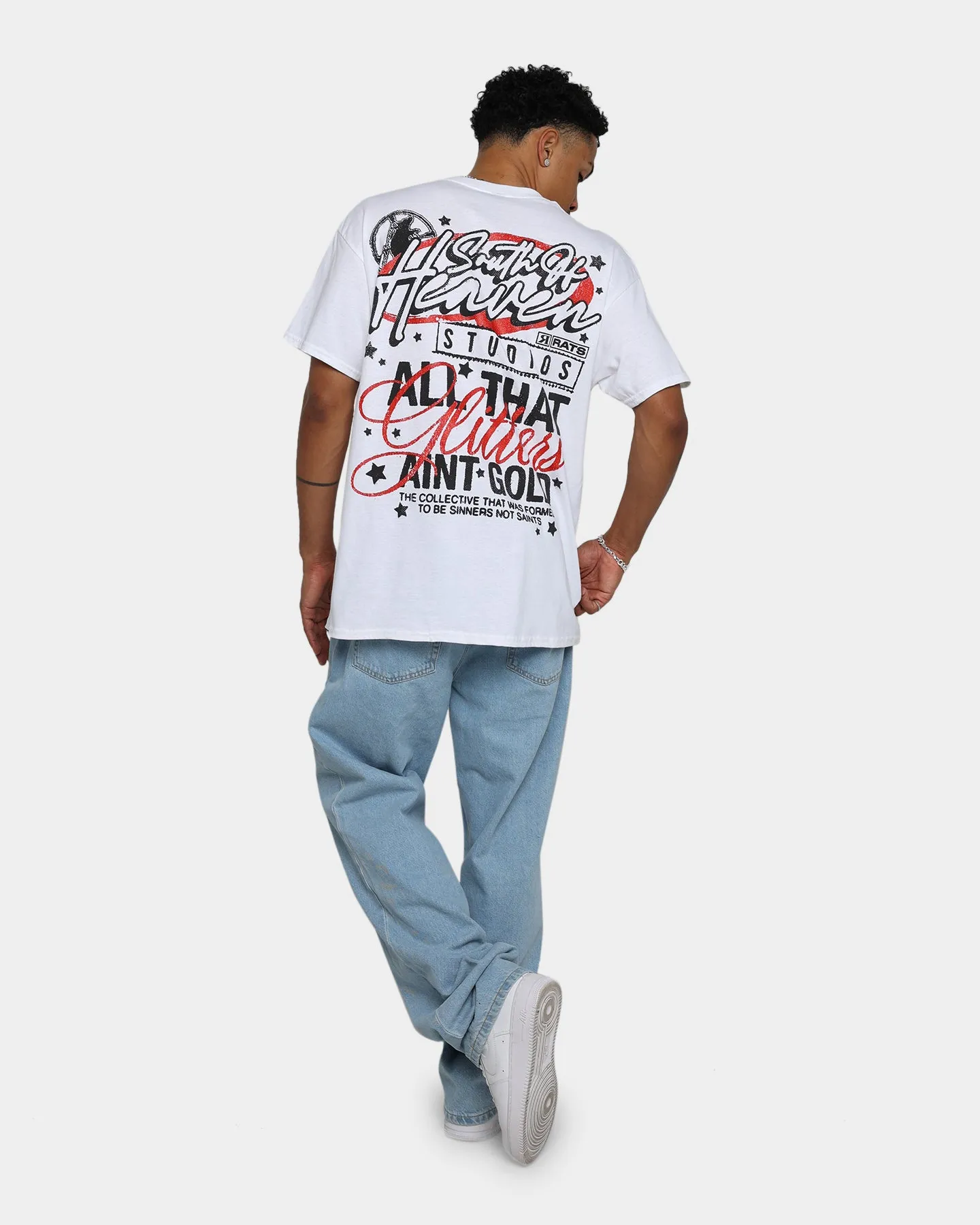 Rats Get Fat South Of Heaven Glitter Print T-Shirt White