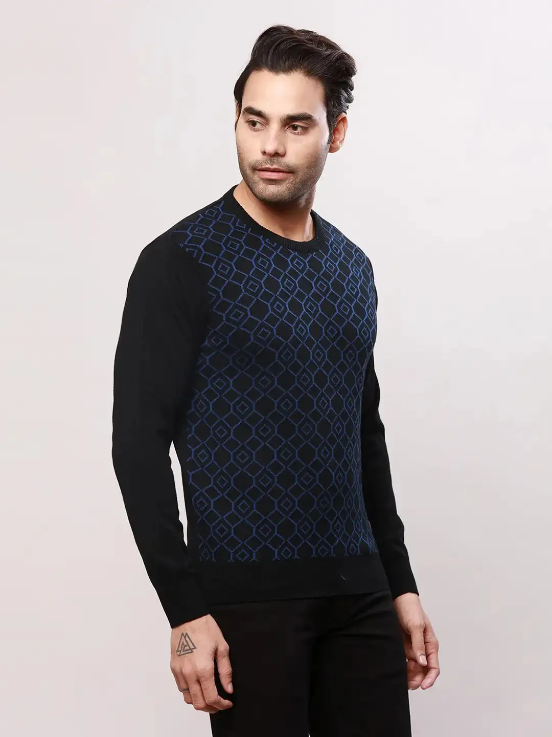 Raymond Men Black Jacquard Acrylic Blend Sweaters