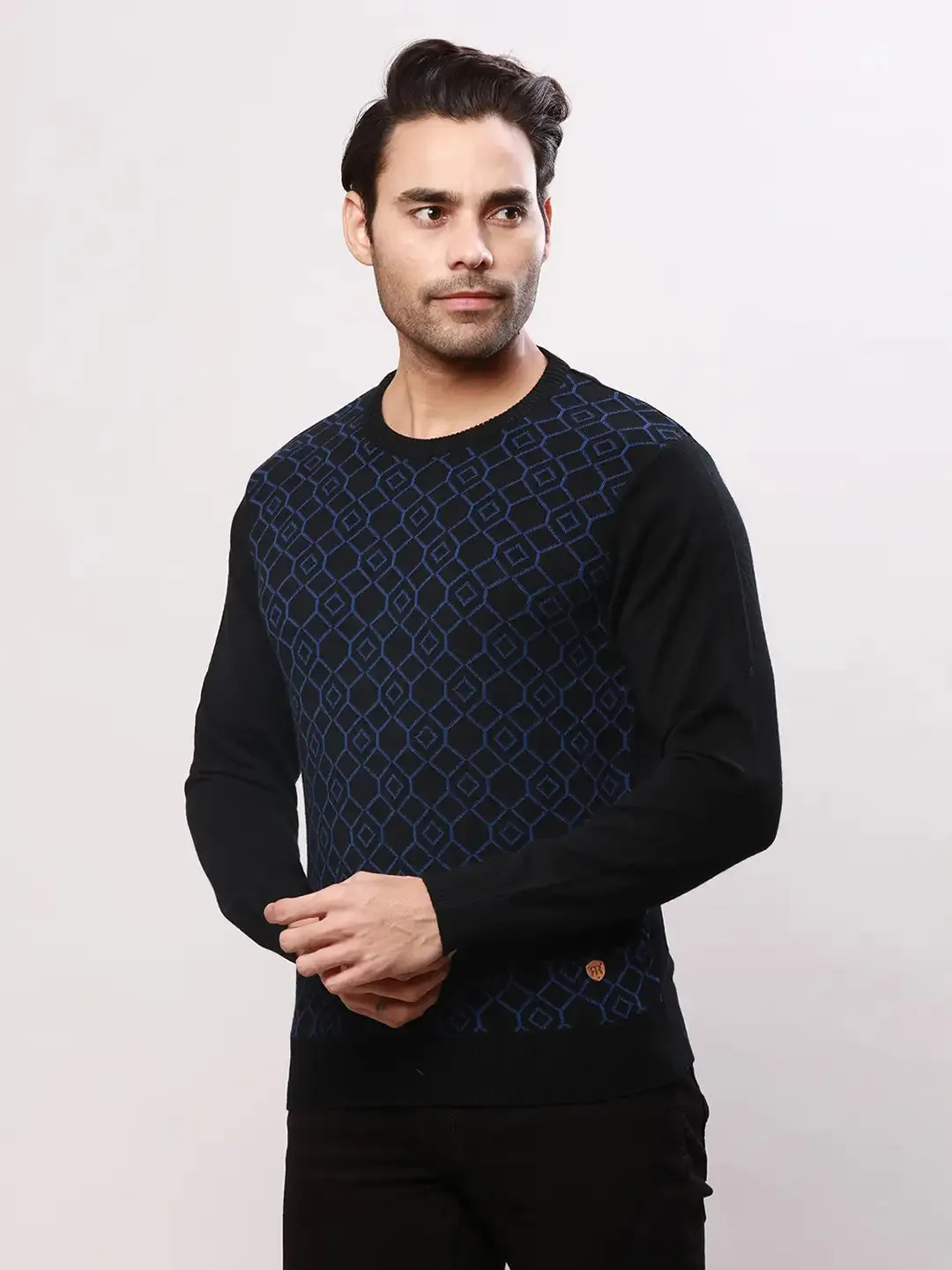 Raymond Men Black Jacquard Acrylic Blend Sweaters