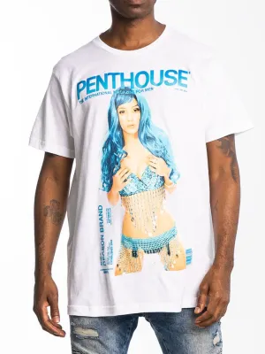REASON PENTHOUSE BLUE BIKINI CREW TEE IN WHITE