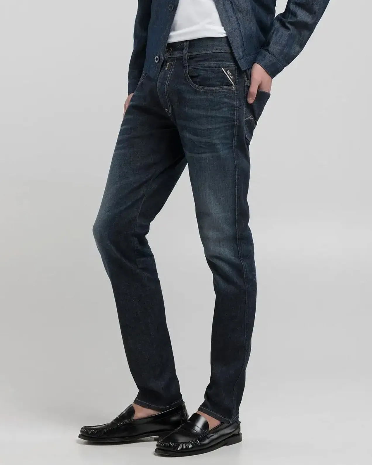 Replay Anbass Slim Fit Hyperflex Dust Mens Jeans - Dark Blue