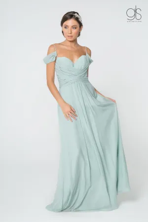 Ruched Long A-line Cold Shoulder Dress by Elizabeth K GL2824