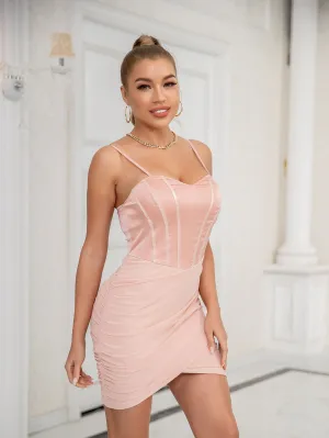 Ruched Tulip Hem Zip-Back Bodycon Dress